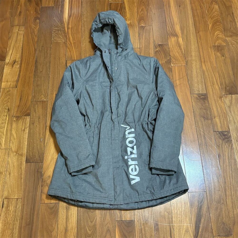 Verizon Women's Gray Puffer Jacket Size L Hooded Winter Coat